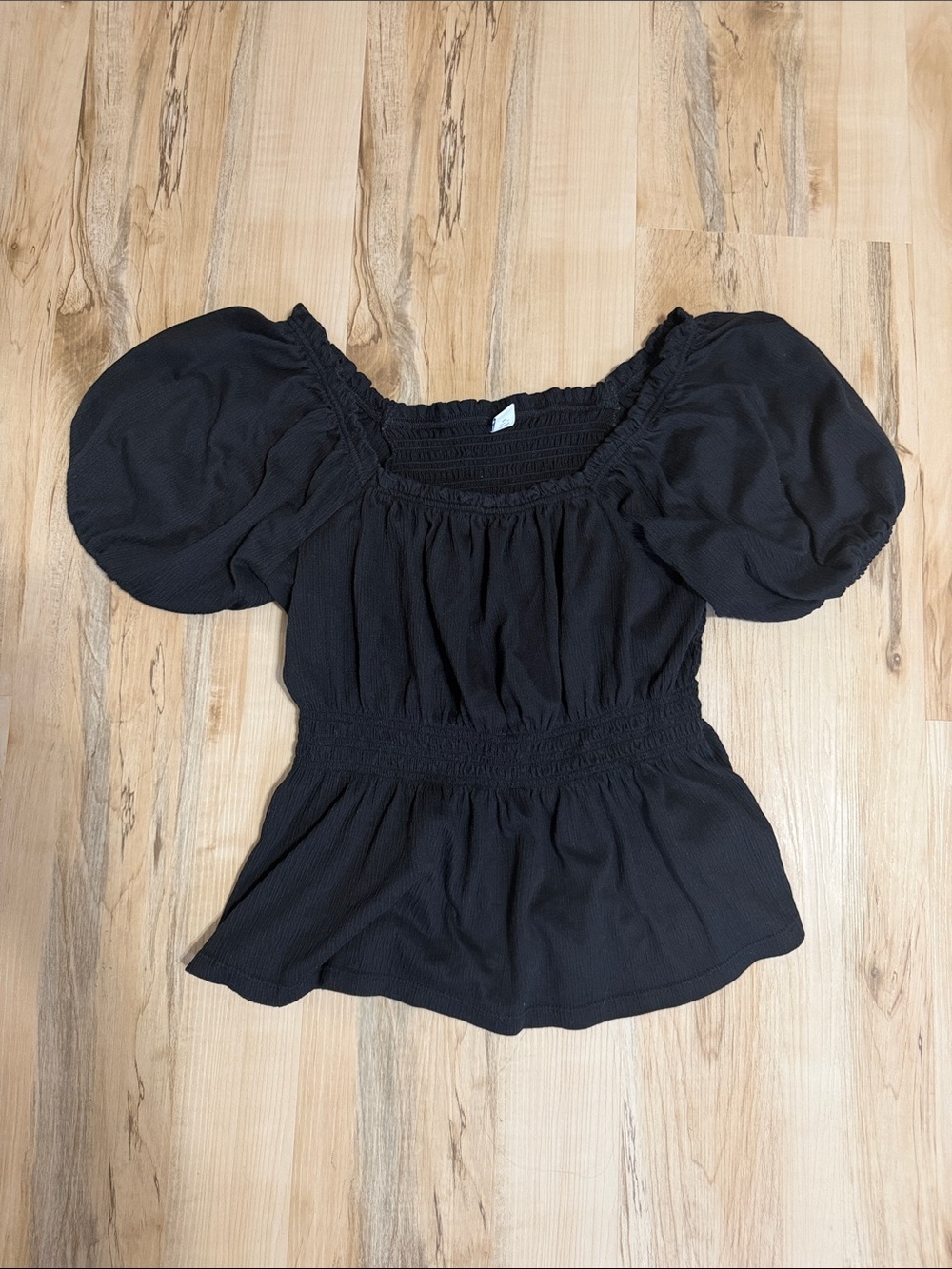 Old Navy Black Square Neck Puff Sleeve Peplum Top